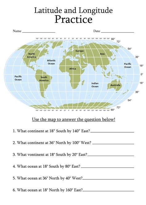 World Map Latitude and Longitude Worksheet | Latitude and longitude map, Map worksheets ...