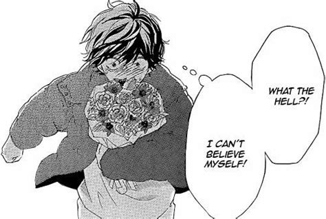 an anime character holding a bouquet of flowers with the caption i can't believe myself