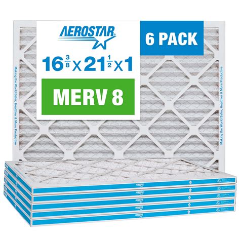 Aerostar 16 3/8 x 21 1/2 x 1 MERV 8 Pleated Air Filter, Allergen Reducing AC Furnace Filter, 6 ...