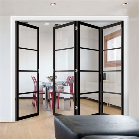 Four Folding Doors & Frame Kit - Soho 4 Pane 3+1 - Clear Glass - Black ...