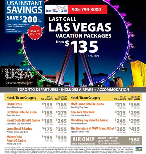 Save $200 per couple on last call Las Vegas vacation packages - Toronto departures