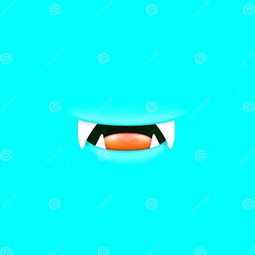 Vector Cartoon Open Mouth with Fangs Isolated on Cyan Background. Funny ...