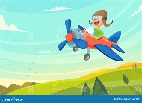 Boy Flying in Airplane. Funny Cartoon Illustration Stock Vector - Illustration of aircraft ...