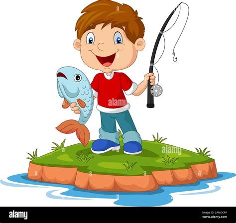 Cartoon happy little boy fishing Stock Vector Image & Art - Alamy