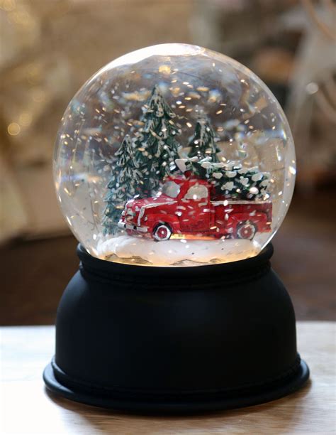 Lighted Glitter Traditional Style Water Globe With Red Truck and ...