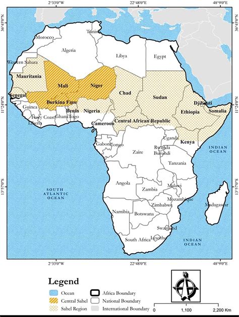 The location of Sahel region and the Central Sahel countries. Source ...