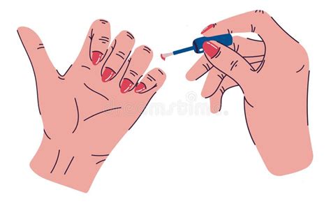 Female Hands Doing Manicure. Red Nail Polish. Vector Illustration. Stock Vector - Illustration ...