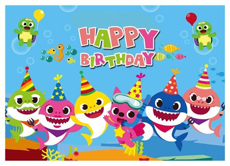 Buy 7x5ft Cartoon Baby Shark Family Photo Background for Children Happy Birthday Party ...