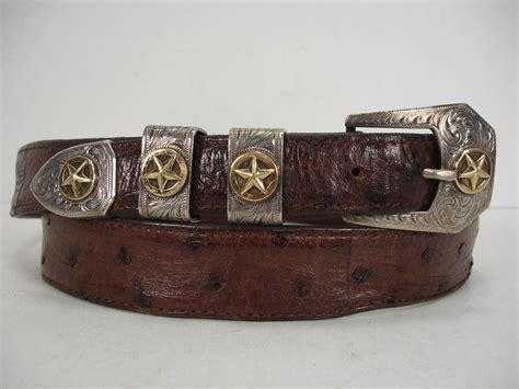 MATT HACKETT TEXAS RANGER BUCKLE SET STERLING 14 K GOLD OSTRICH BELT MEN'S 40 | #1940427079