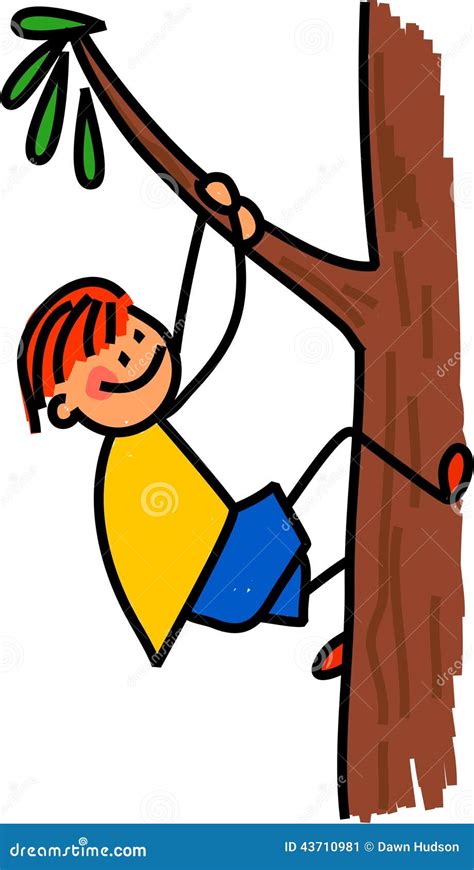 Happy Boy Climbing Tree Stock Illustration - Image: 43710981