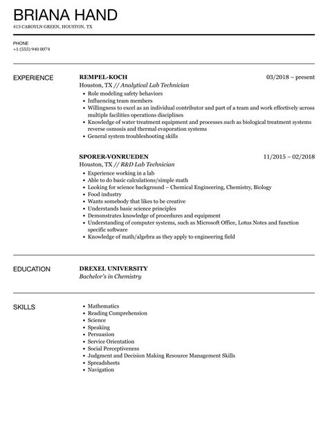 Lab Technician Resume Samples | Velvet Jobs