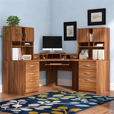 Millwood Pines Leavy Reversible Corner Executive Desk with Hutch & Reviews | Wayfair.ca