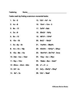 Common Monomial Factor Worksheets With Answers