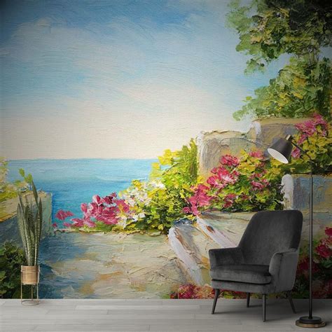 Pastel Dreams Wallpaper for Bedroom A painting of a garden with flowers ...