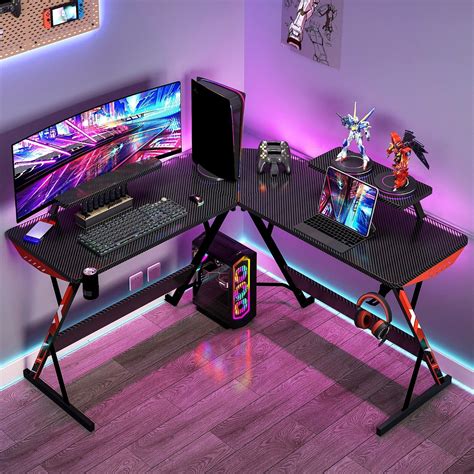 L Shaped Gaming Desk, Real Carbon Fiber Coated, Gaming Desk Table | eBay