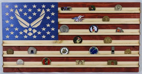 Military Challenge Coin Display Rack US Wood Flag for Veterans Army Navy Air Force Marines Coast ...