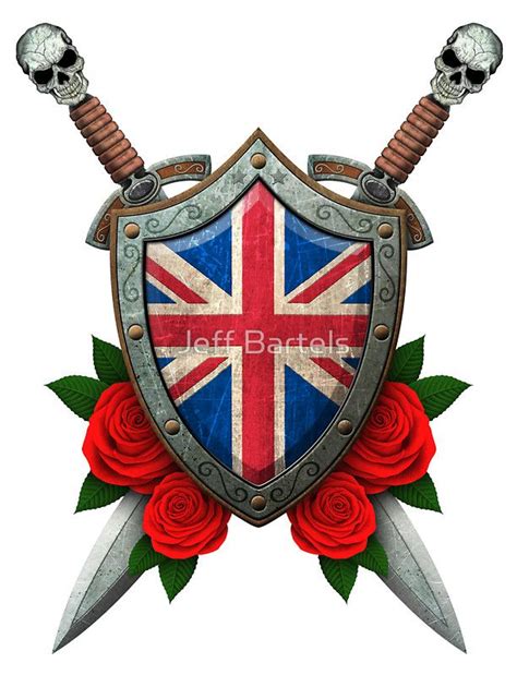 "Union Jack British Flag on a Worn Shield and Crossed Swords" Sticker for Sale by jeff bartels ...