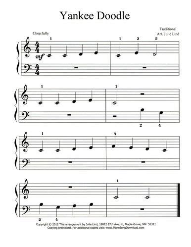 Yankee Doodle Free Sheet Music for Piano