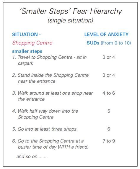 Example ‘Smaller Steps’ Fear Hierarchy | CBT4Panic