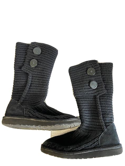 Black Knit Uggs With Buttons