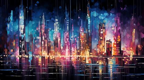 Premium AI Image | Abstract digital art of a city with a colorful ...