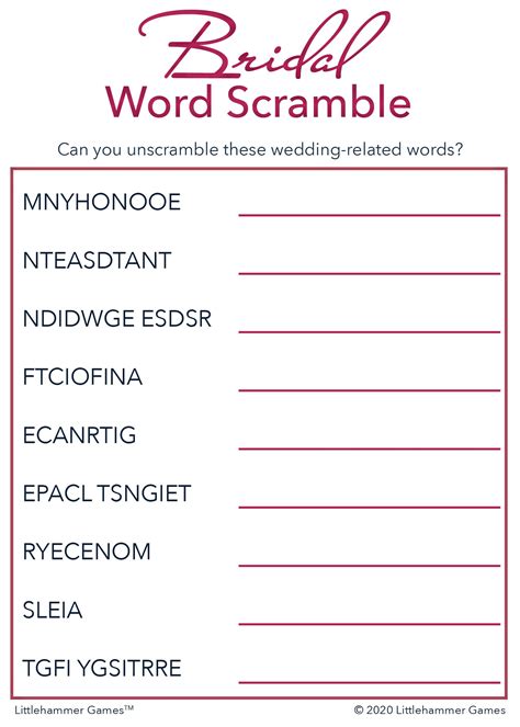 Bridal Word Scramble - Rose Gold Printable Game Cards | Baby words, Card games, Baby word scramble