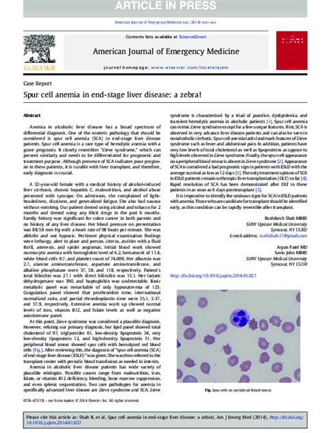 (PDF) Spur cell anemia in end-stage liver disease: a zebra! | Arpan ...