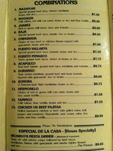 ricardo's menu