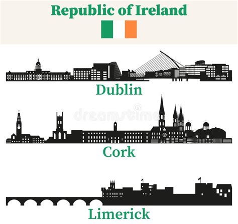 Republic of Ireland Cities Skylines Silhouettes Vector Set Stock Illustration - Illustration of ...