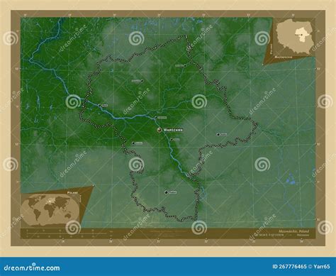 Mazowieckie, Poland. Physical. Labelled Points of Cities Stock Illustration - Illustration of ...