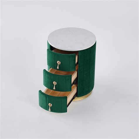 Modern Nightstand Green Round Nightstand with 3 Drawers Nightstand with ...