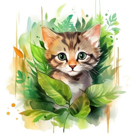 Premium AI Image | Watercolor Cat animal for kids Clip art