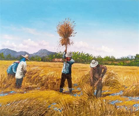 Colorful Paddy Field Painting - Original Art For Sale Online