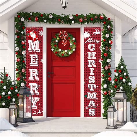 Merry Christmas Banners, Front Door Welcome Christmas Red Porch Sign ...