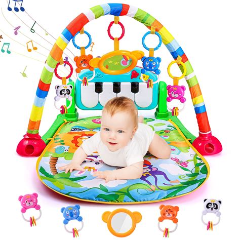 Super Joy Baby Gyms Play Mats Musical Activity Center Baby Piano Gym Mat Tummy Time Padded Mat ...