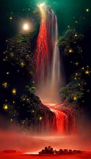 Premium Photo | Painting of a waterfall in the middle of the night ...