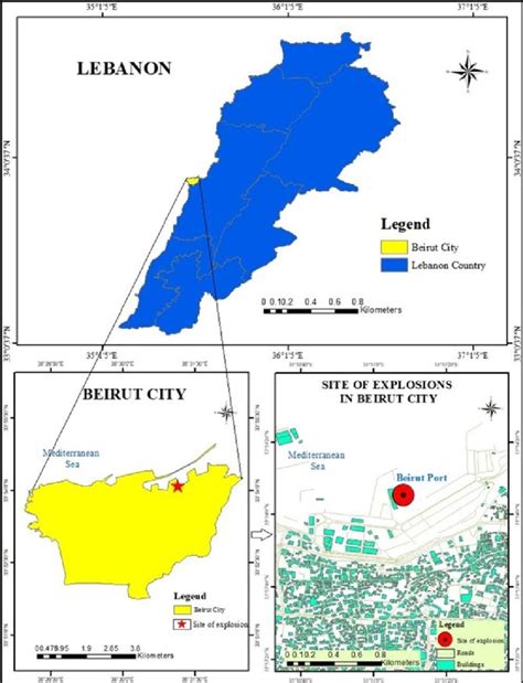 Map of the Lebanon, Beirut city, and Beirut port (Site of Explosion ...