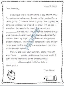 End of School Year Thank You Letter to Parents (Editable) *RECENTLY UPDATED* | Letter to parents ...