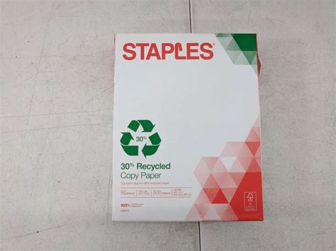 Lot of 9 - Staples 30% Recycled Copy Paper 8.5 In x 11 In - 92 Brightness - 20 Lb. - 500 Sheets ...