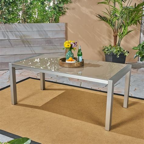 Crane Outdoor Tempered Glass Dining Table with Aluminum Frame, Silver - Walmart.com - Walmart.com