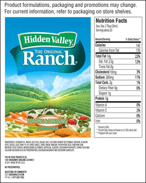 Ranch Dressing Nutrition Facts Label - Nutrition Ftempo