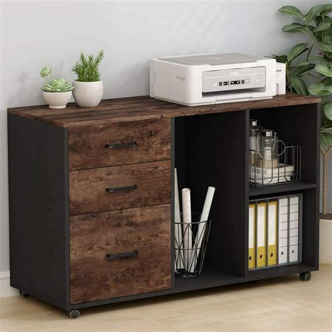 Tribesigns 3 Drawer Wood File Cabinets, Large Modern Lateral Mobile Filing Cabinets Printer ...