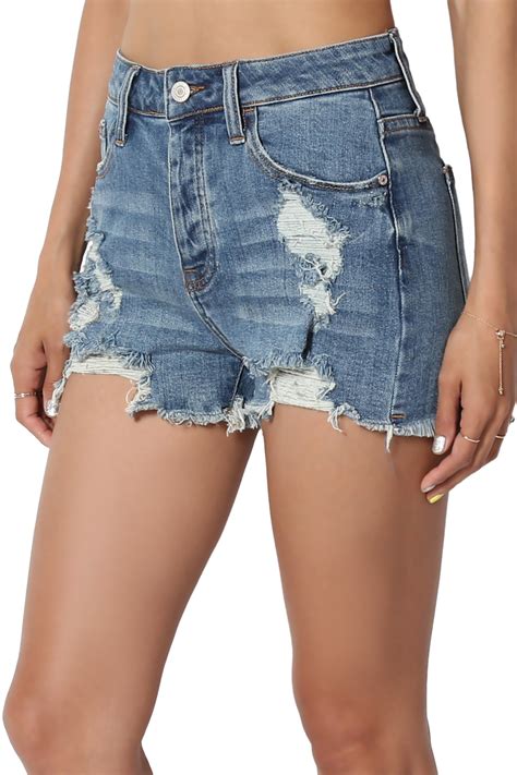 TheMogan - TheMogan Junior's Distressed High Waisted Frayed Stretch Denim Shorts Jean Cutoffs ...