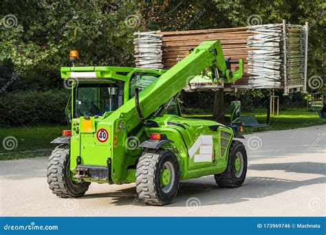 Telescopic Handler, Forklift Truck with Cargo on the Road Stock Photo - Image of closeup ...