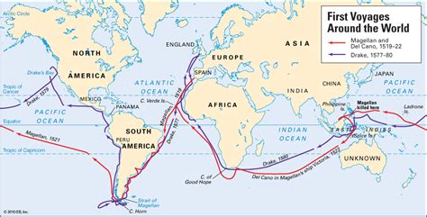 Map/Still:Voyages of Ferdinand Magellan (1519–22) and Francis Drake ...