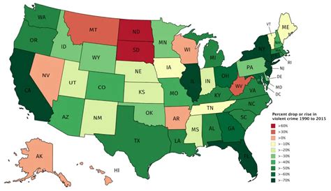 Violent crime in the United States 1990 vs 2015 - Vivid Maps