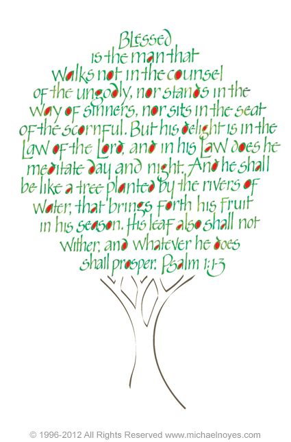 Tree, Psalm 1:1-3, Calligraphy Art Plaques | Psalm 1, Psalms, Favorite bible verses