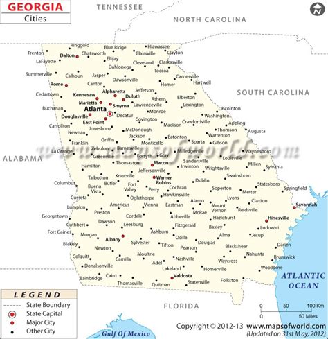 Georgia Cities Map - Map showing major cities and towns in Georgia, USA ...