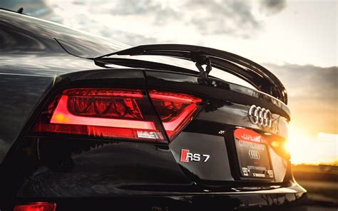 Download wallpapers sunset, Audi RS7 Sportback, black rs7, close-up, Audi for desktop with ...