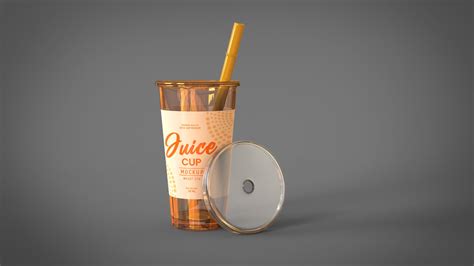 Transparent Plastic Juice Cup with Straw 3D Model